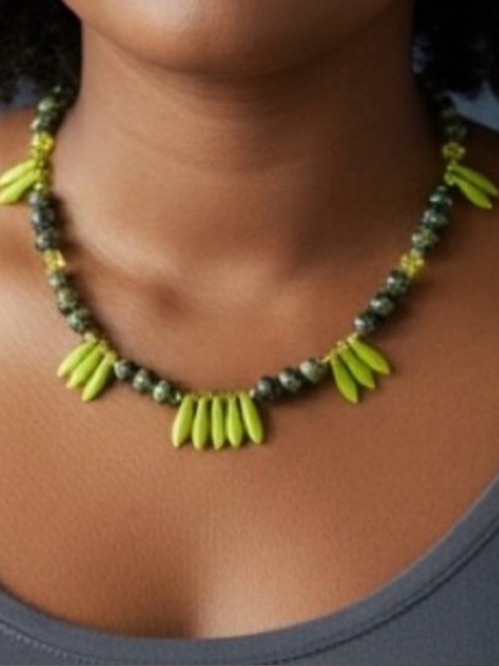 💝2/20$ Unique stone & acrylic bead necklace, tones of greens, Modern Boho